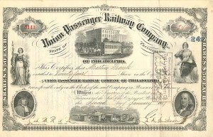 Union Passenger Railway Co. signed by Geo. D. Widener - Autograph Stock Certificate